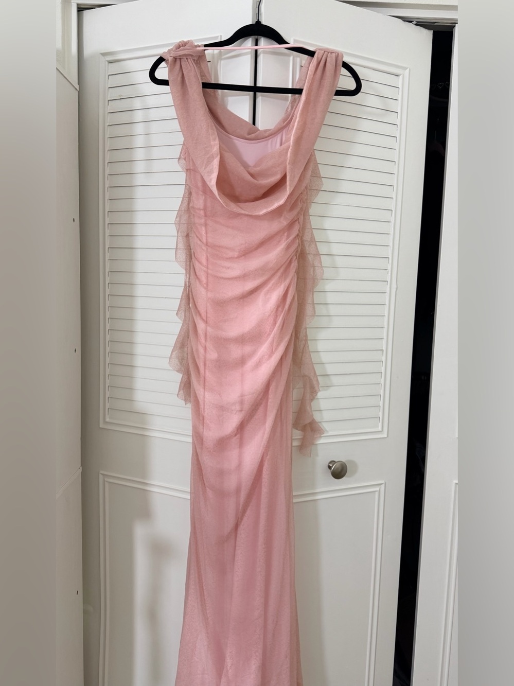 Pink Ruched Ruffle Maxi Dress – Size S - Picture 4 of 5